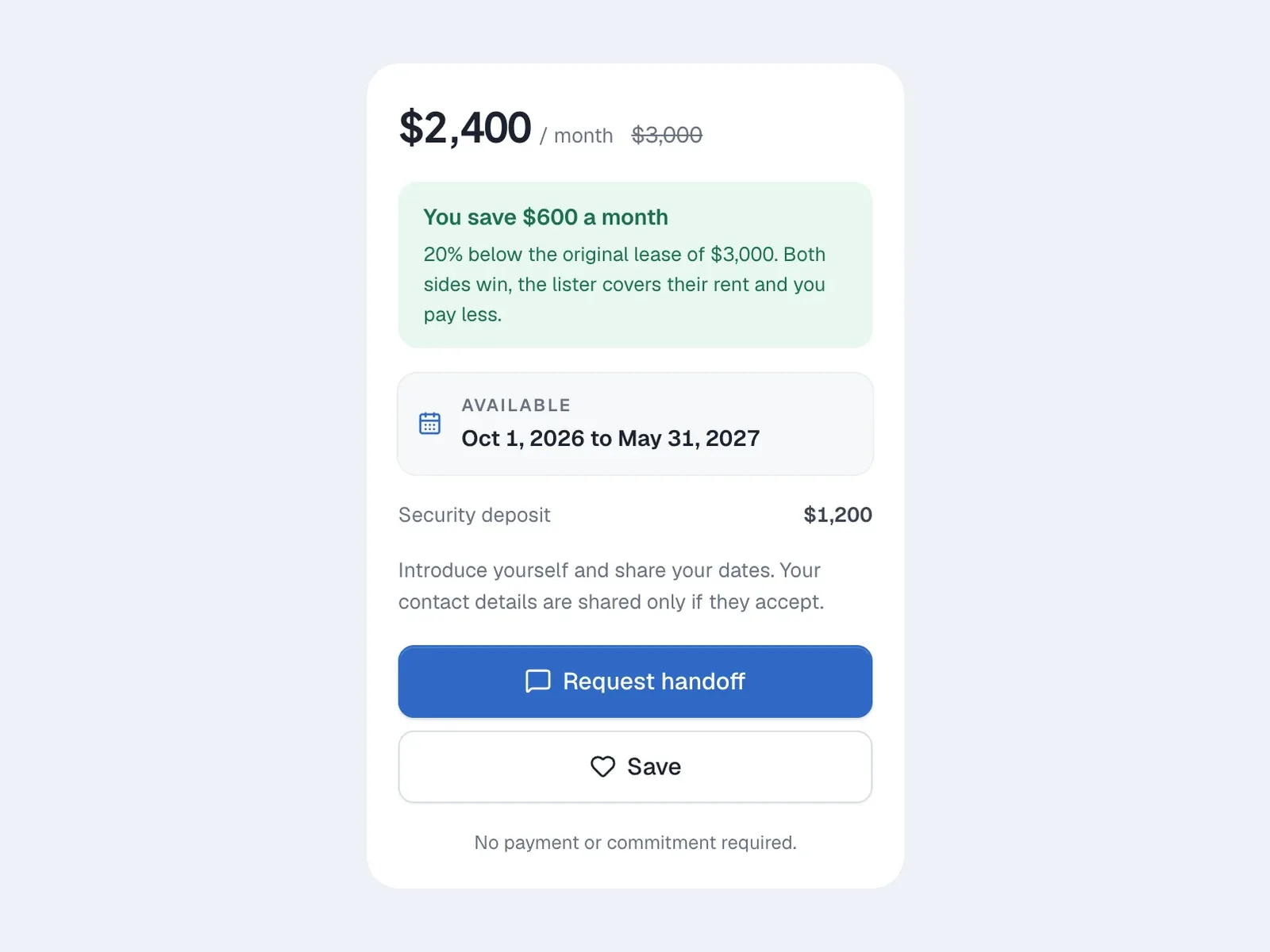 The request card, nothing to pay