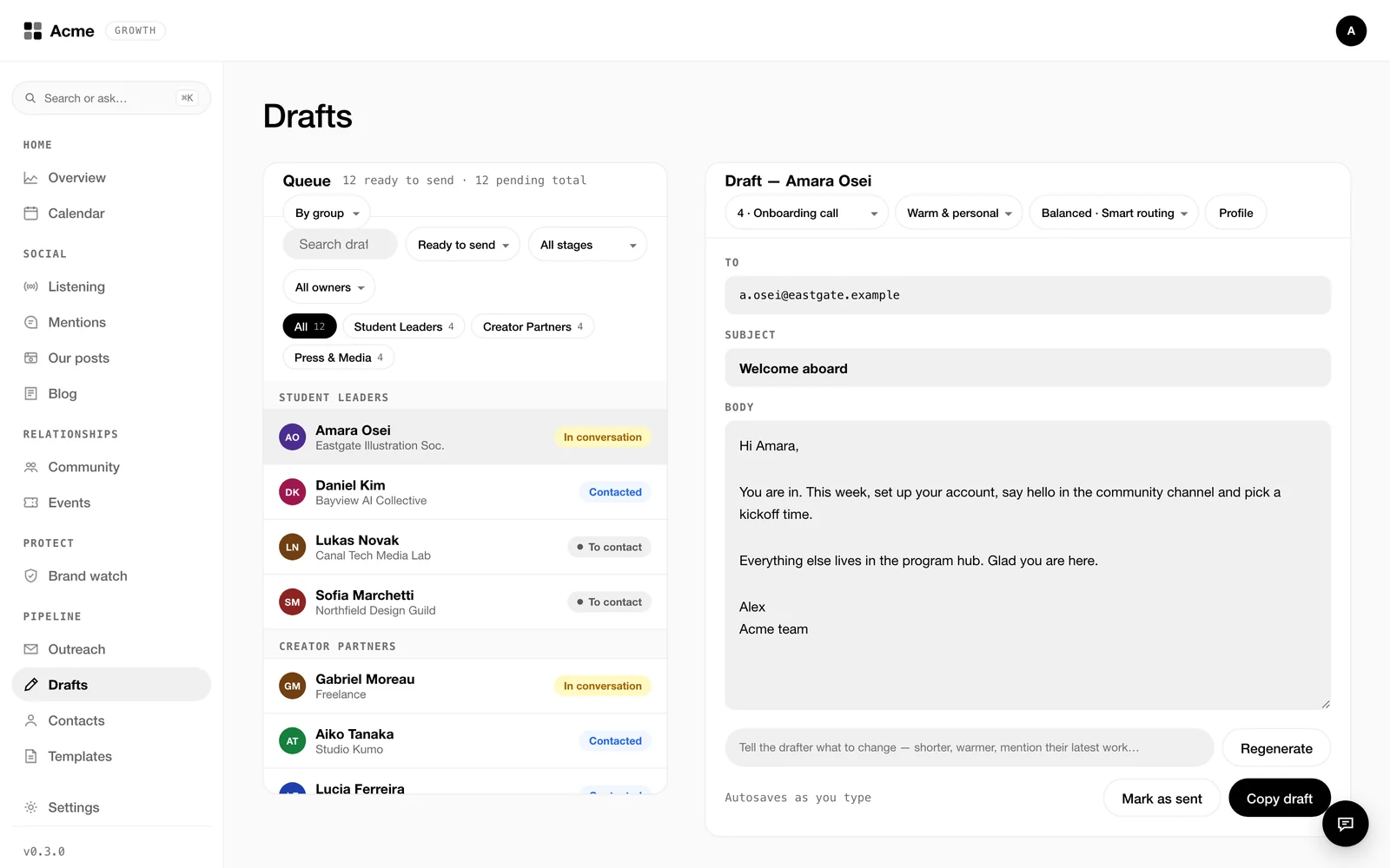 Writing an email from the queue, sample data