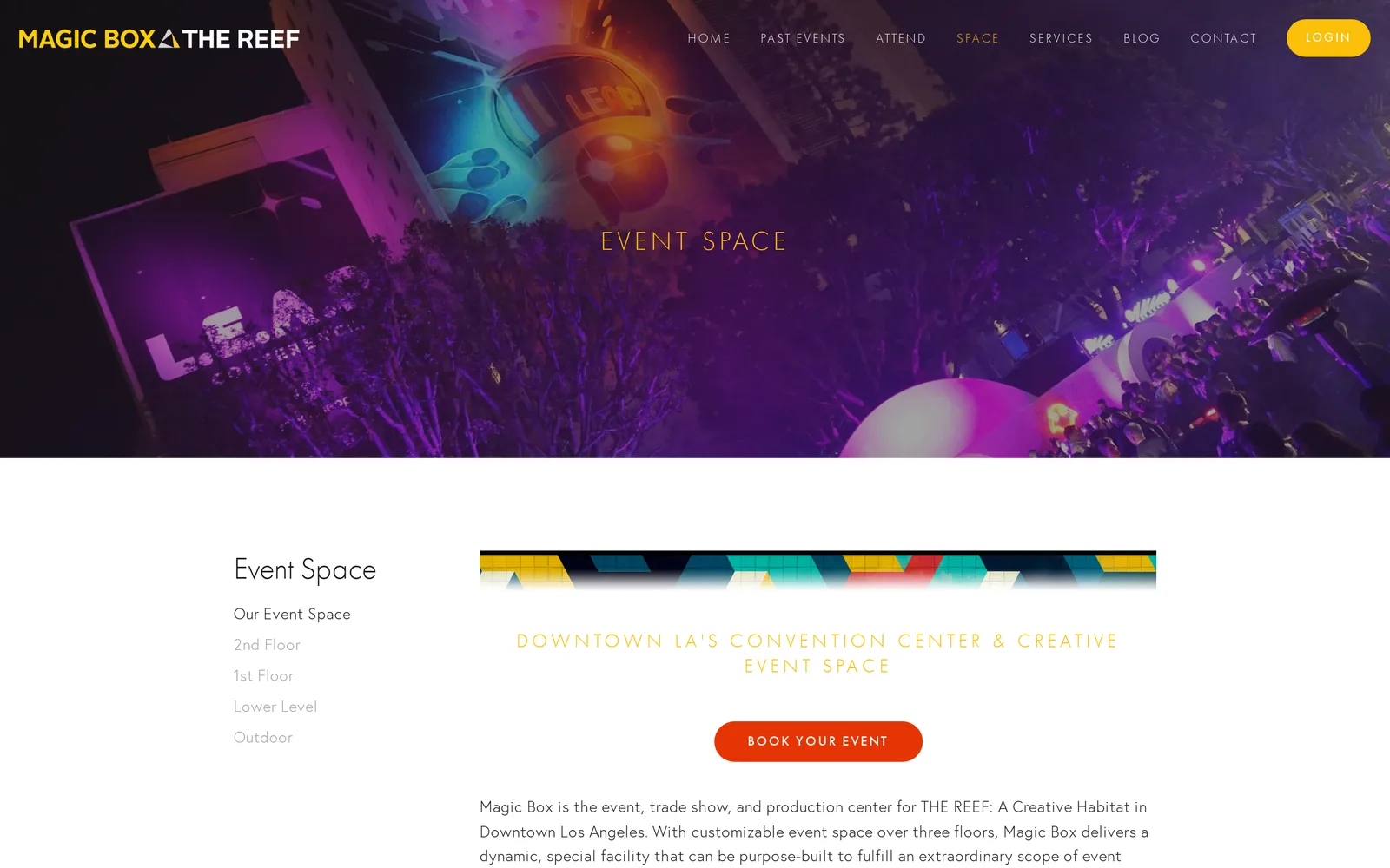 Before, The venue page. Before is the old Event Space page in June 2026