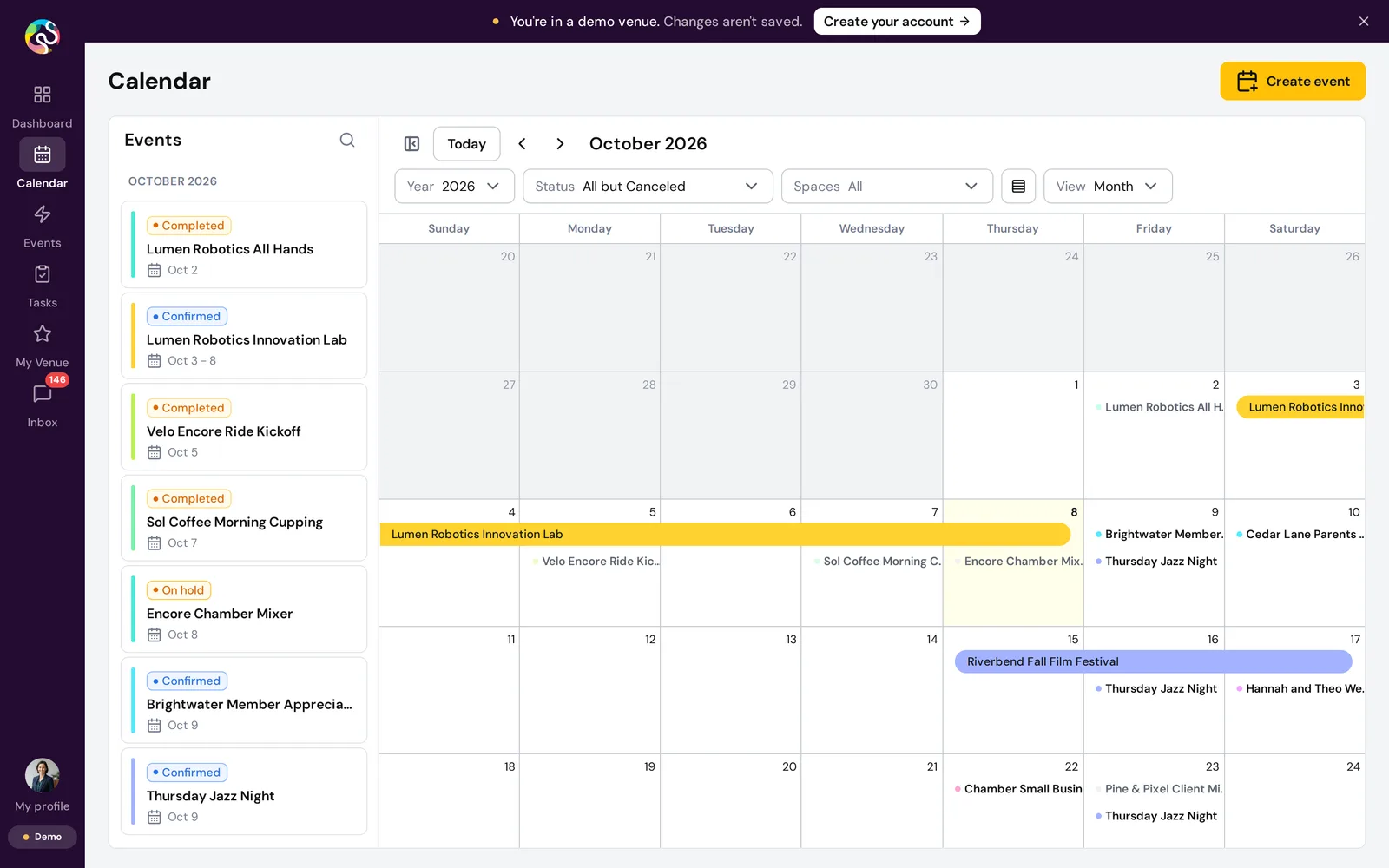 Holds and multi day events on the calendar