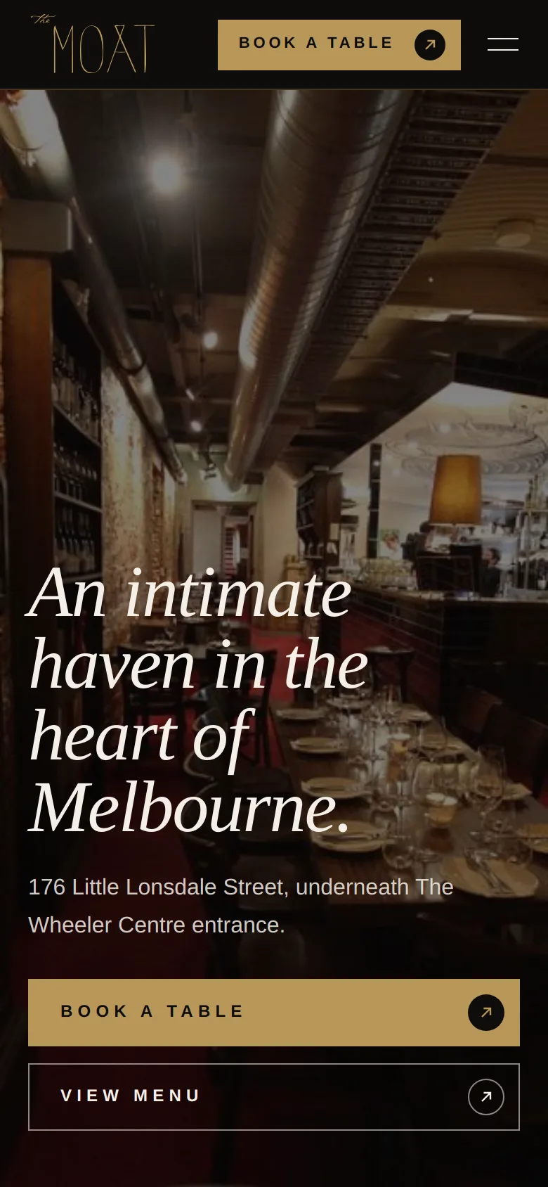 Concept, On a phone, Book a table and View menu on the first screen