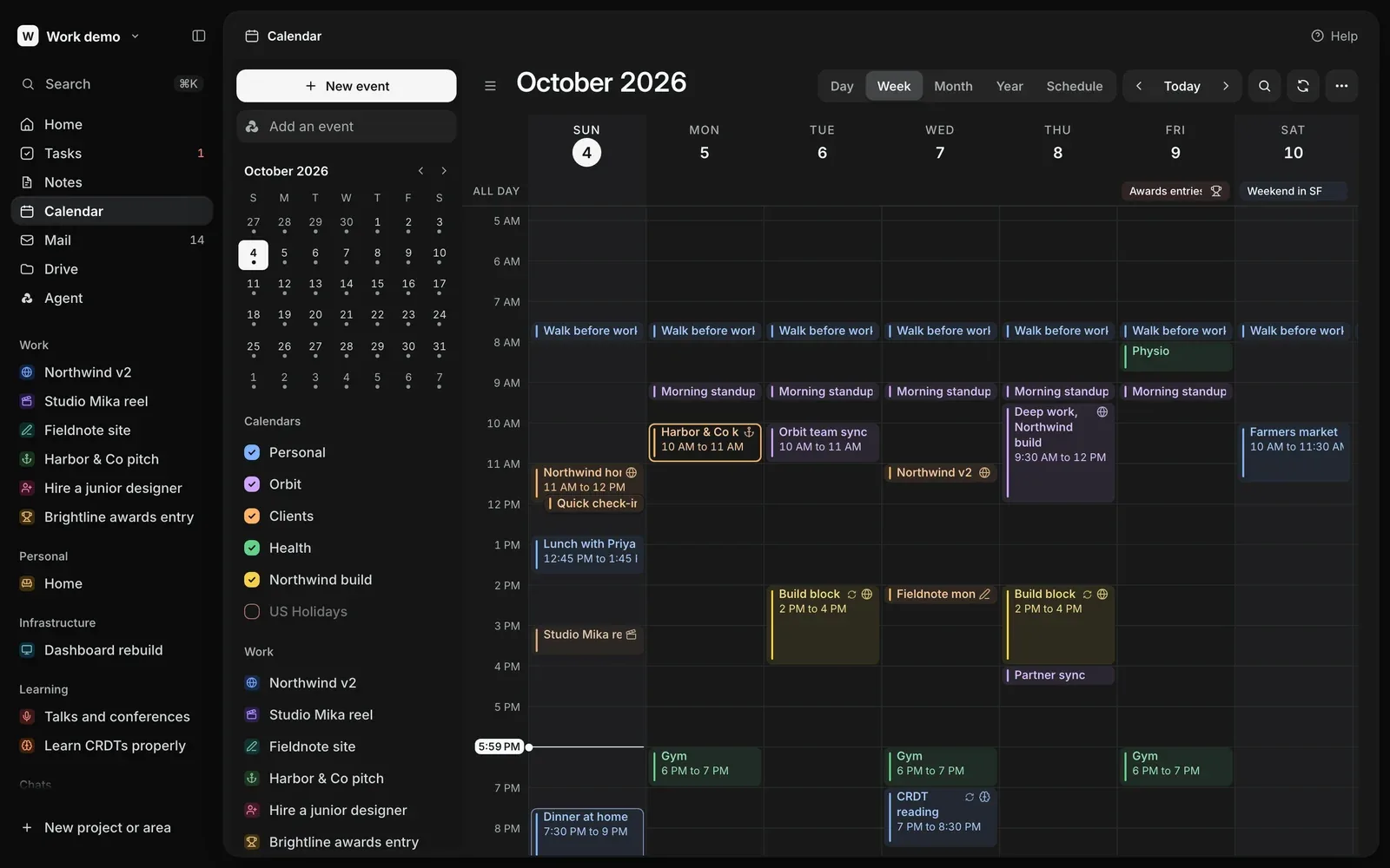 Dark, Calendar in light and dark