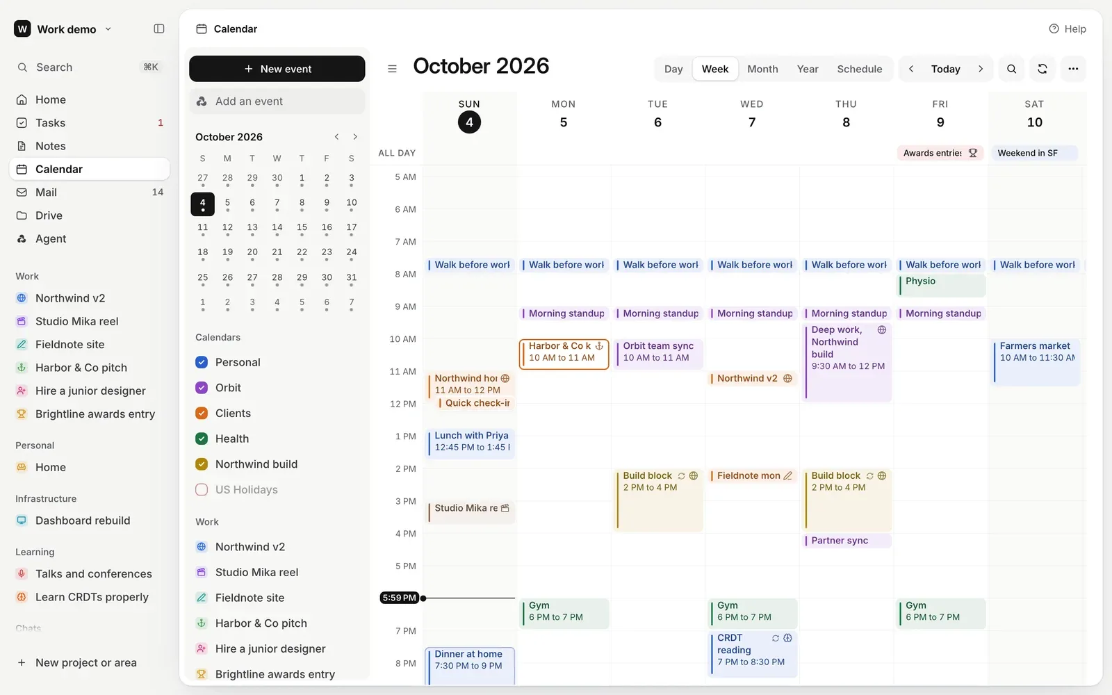 Light, Calendar in light and dark